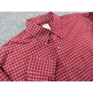 Brooks Brothers 346 Shirt Mens Large Dark‎ Red Check Non Iron Cotton Button Down